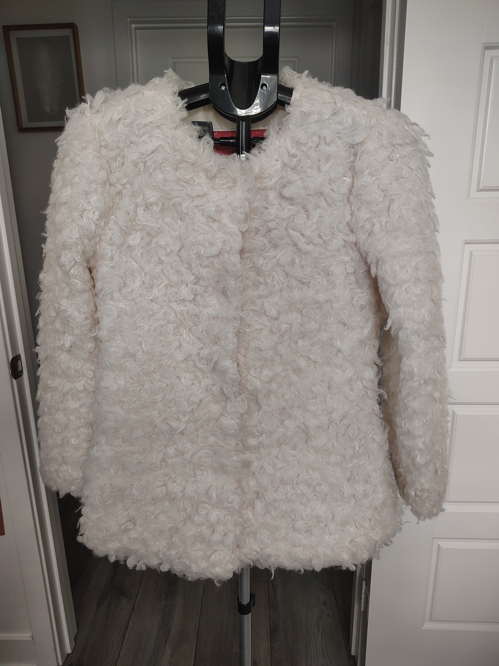 Cream Curly Faux Fur - Cozy Collarless Coat